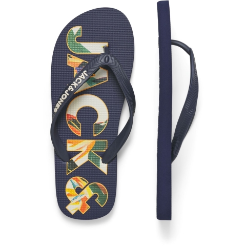 Jack & Jones Heren teenslippers jfwlogo palm print blauw