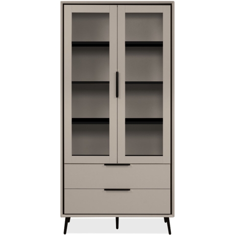 CaliCosy Hoog dressoir met 2 glazen deuren, 2 lades en 6 legplanken binnenin, 90 cm