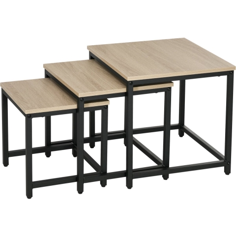 4goodz Homcom set van 3 bijzettafels, industrieel ontwerp, zwart stalen frame,