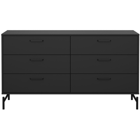 CaliCosy Dubbele ladekast met 6 lades matzwart met metalen onderstel b138,7 cm bora