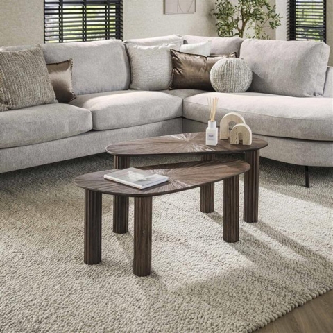 Hoyz salontafel hoekvormig maya teak teak rust brown set van 2