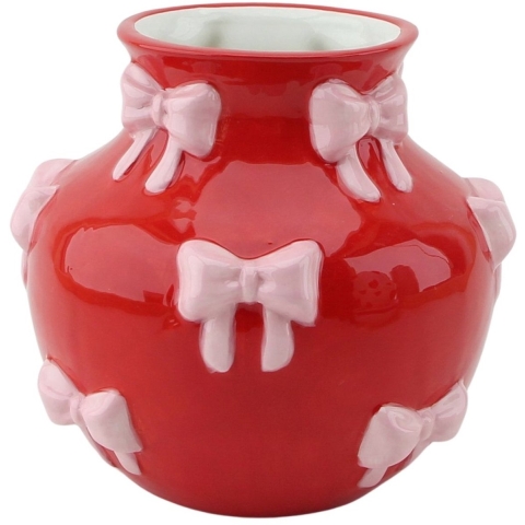 House Vitamin Vase flower vase ribbons dolomite red/pink 14,5x14,5x13cm