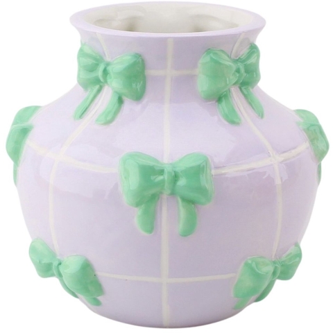 House Vitamin Vase flower vase ribbons dolomite lilac/mint 14,5x14,5x13cm