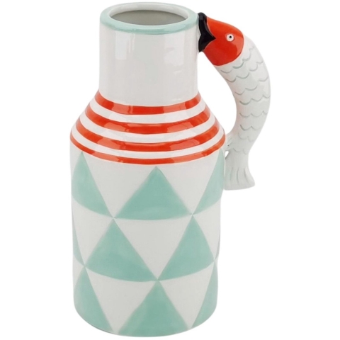 House Vitamin Vase jug fishes mint/white/orange 14x11x21,5cm