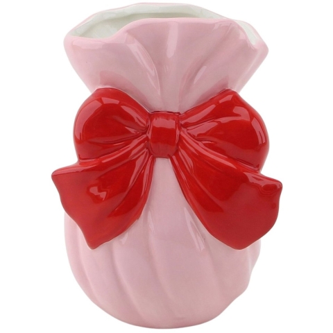 House Vitamin Vase bow dolomite pink/red 11x10x16cm