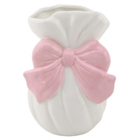 House Vitamin Vase bow dolomite white/ pink 11x10x16cm