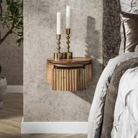 Hoyz nachtkastje wave rond zwevend 1 lade xs massief mango