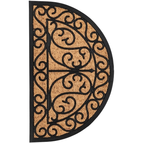 Muratap Bogota kokos deurmat halfrond droogloopmat – beige / zwart slijtvast &