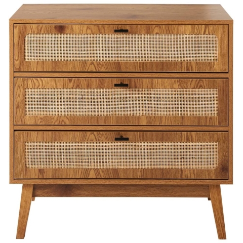 CaliCosy Commode met 3 lades, rotan fronten en houten poten, l80 cm alia