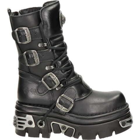 New Rock unisex zwart lederen gotische halfhoge laarzen-373-S4