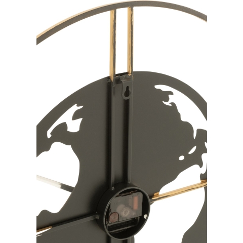J-Line Clock world map holes metal black/gold small
