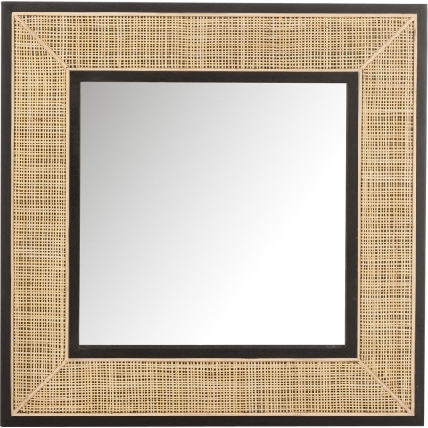 J-Line Mirror molly exotic wood / black rattan small