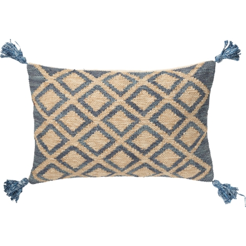 J-Line Cushion rectangle lozenge pattern jute/cotton natural/blue