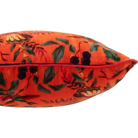 J-Line Cushion birds/flowers cotton velvet orange