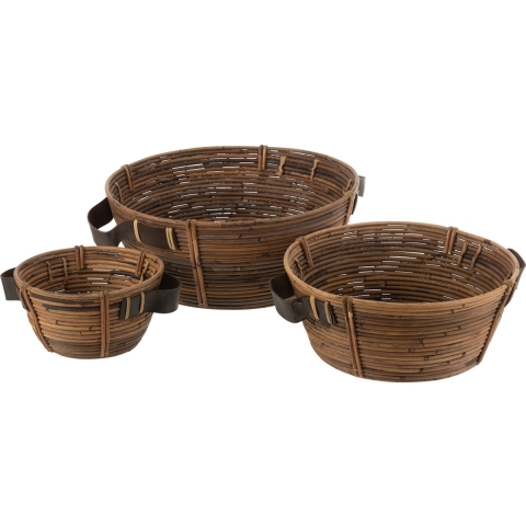 J-Line Set of 3 dishes + handle rattan brown