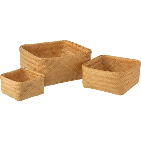J-Line Set of 3 baskets square bamboo natural