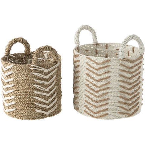 J-Line Set of 2 baskets chevron raffia white/natural