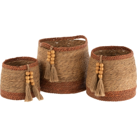 J-Line Set of 3 baskets round pearl natural/brown