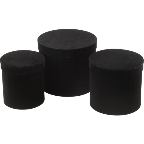 J-Line Set of 3 box round velvet paper black