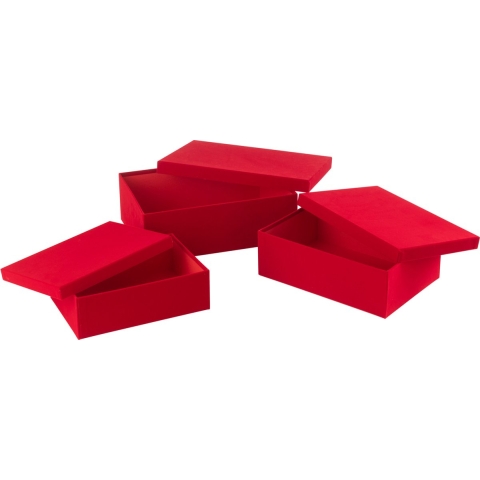 J-Line Set of 3 box rectangle velvet paper red