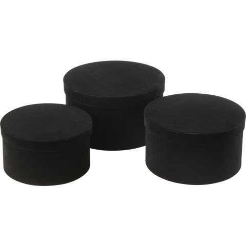 J-Line Set of 3 box round flat velvet paper black