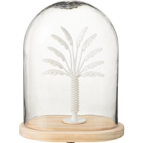 J-Line Bell jar palm tree glass/metal white/natural large