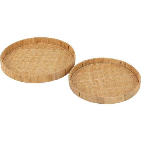 J-Line Set of 2 plates round bamboo/cane natural