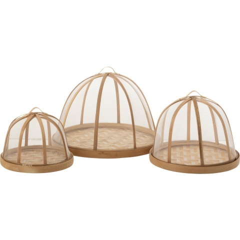 J-Line Set of 3 tray+foodcover bamboo natural/white