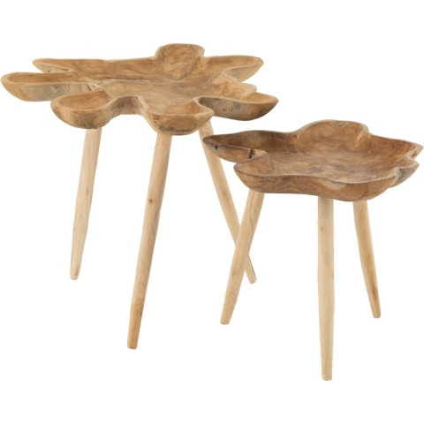 J-Line Set of 2 side table splash teak wood natural
