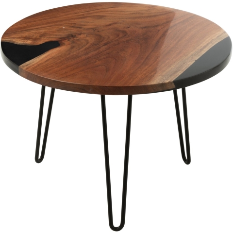 J-Line Side table round acacia wood/resin natural/black