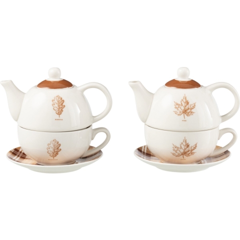 J-Line Tea for one leaf windownbox ceranmics brown assortment of 2