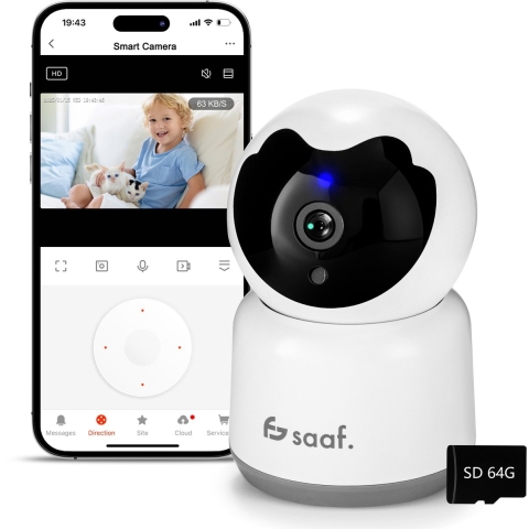 Saaf - HD WiFi Beveiligingscamera - Nachtzicht Bewegingsdetectie Tweeweg Audio Cloud&SD Opslag - Wit