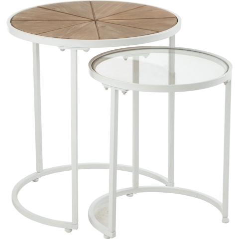 J-Line Set of 2 sidetables lounge metal/wood white/natural