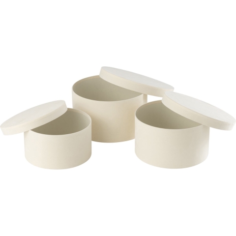 J-Line Set of 3 box round flat velvet paper white