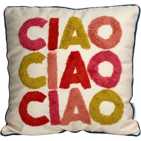 Cushion Ciao - Kussen 45x45cm - Polyester met"Ciao"tekst - Creme