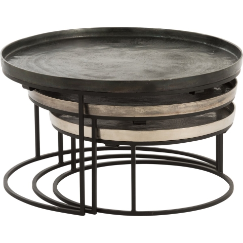 J-Line Set of 3 side tables round aluminium black/mix