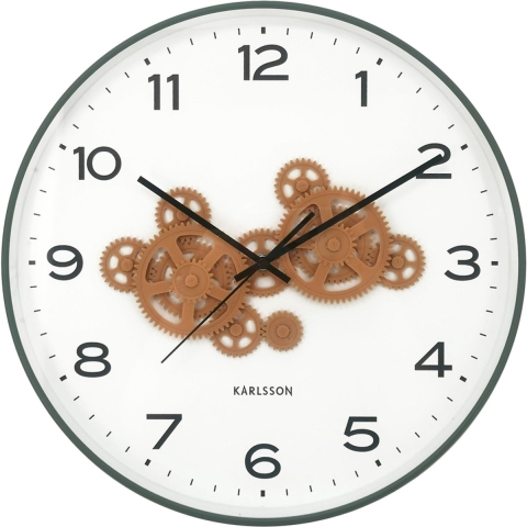 Karlsson wandklok open gear jungle green & ochre yellow- Ø40cm