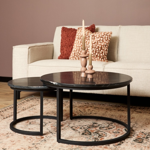 Starfurn salontafel nova black marble 70 cm set van 2