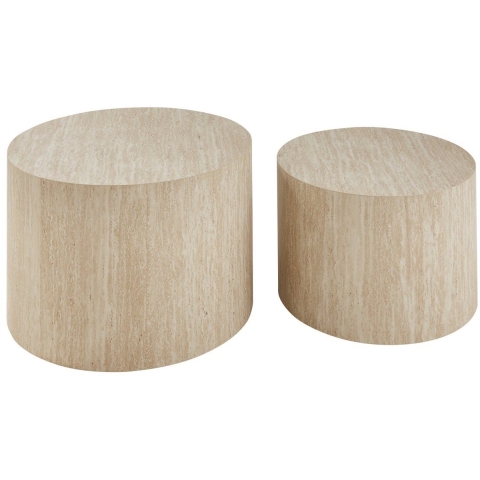 CaliCosy Set van 2 ronde salontafels in travertijnlook maia