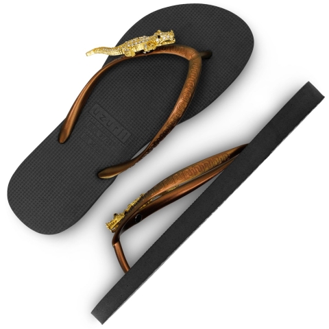 Uzurii Gold crocodile switch zwart dames slippers, , maat: