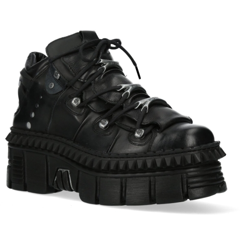 New Rock zwart leren enkellaarzen Goth-WALL106-S13