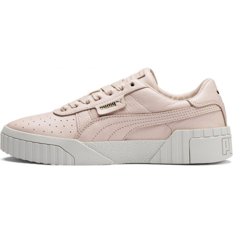 Puma Cali Emboss Cream Tan Leather Low Lace Up Damestrainers 369734 01