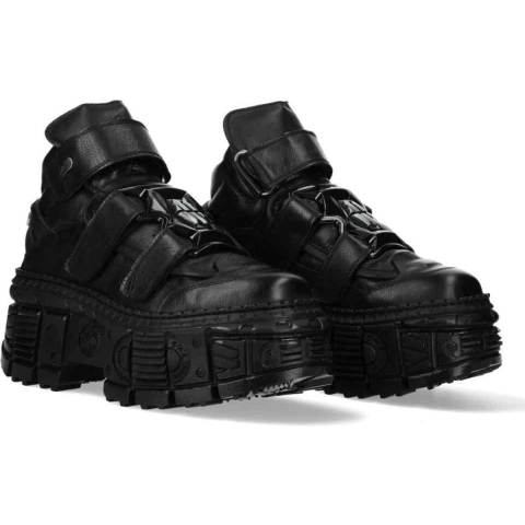 New Rock metalen enkel zwarte leren laarzen-WALL285-S2