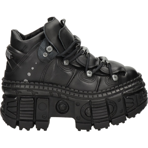 New Rock metalen enkel zwarte leren laarzen-WALL106-S12