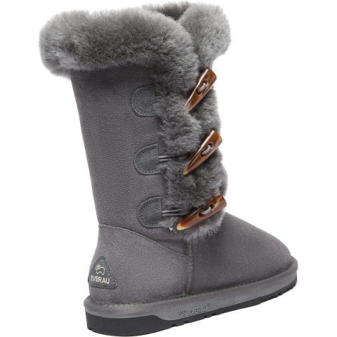 EVER AU Dames hoge laarzen met hoorn knopen - Ashy