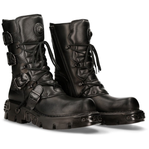 New Rock zwart lederen halfhoge laarzen-391-S18