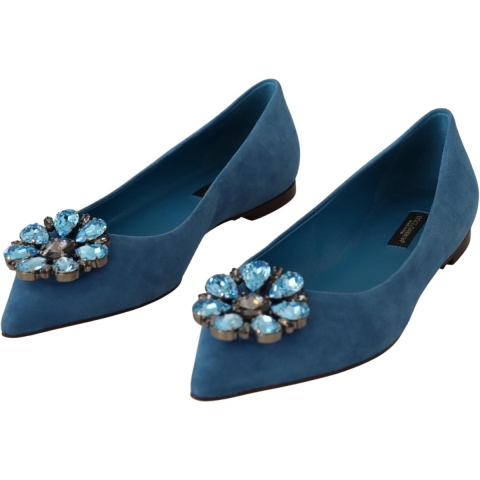 Dolce & Gabbana Dames Blauwe Suède Kristallen Instappers Flats Schoenen