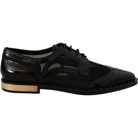 Dolce & Gabbana Dames Zwarte Leren Broques Transparante Wingtip Schoenen