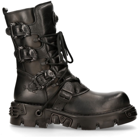 New Rock zwart lederen halfhoge laarzen-391-S18