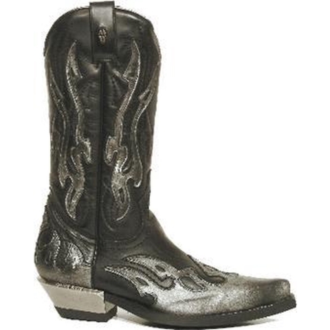 New Rock Flame geaccentueerde zwart/zilver lederen biker cowboylaarzen - M-7921-S3